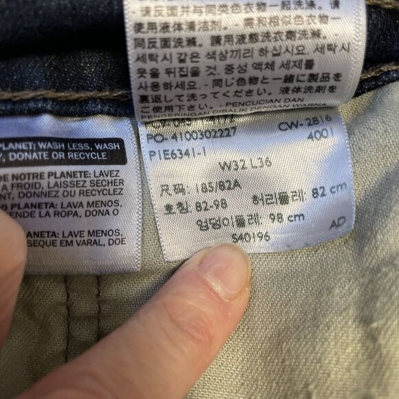 Levis Jeans Men Sz 32 x 32 Blue 511 Slim Dark Rinse Black Patch Raw Hem Modified - Picture 8 of 12